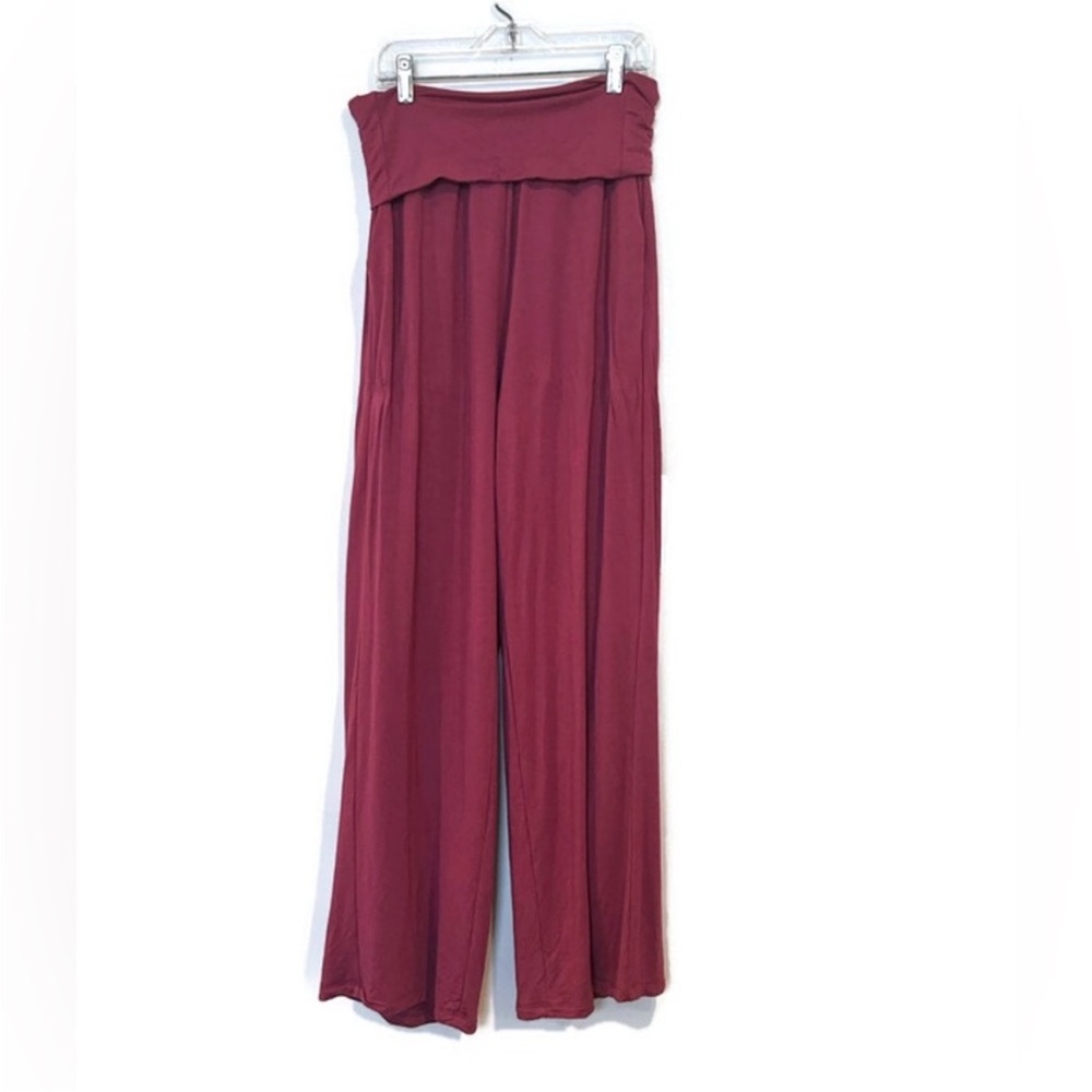 Quince Wide-Leg Fold-Over French Terry Waist Modal Rose Pants Medium